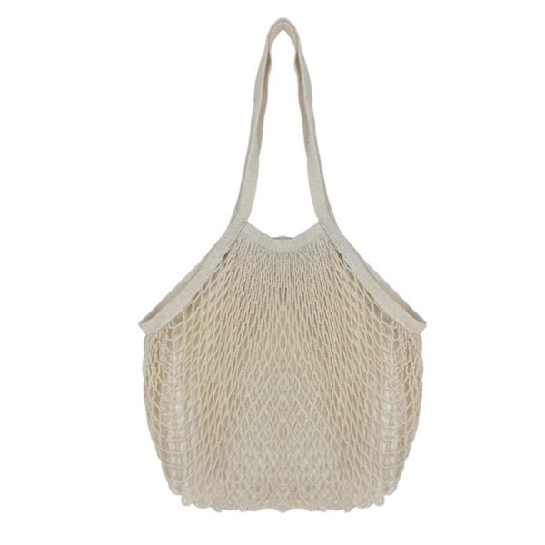 Mesh Bag - Gjenbrukbar, Vaskbar, Foldbar Bomullsnettpose for Frukt, Grønnsaker og Varehandel - Kjøkkenutstyr Kaesi Beige