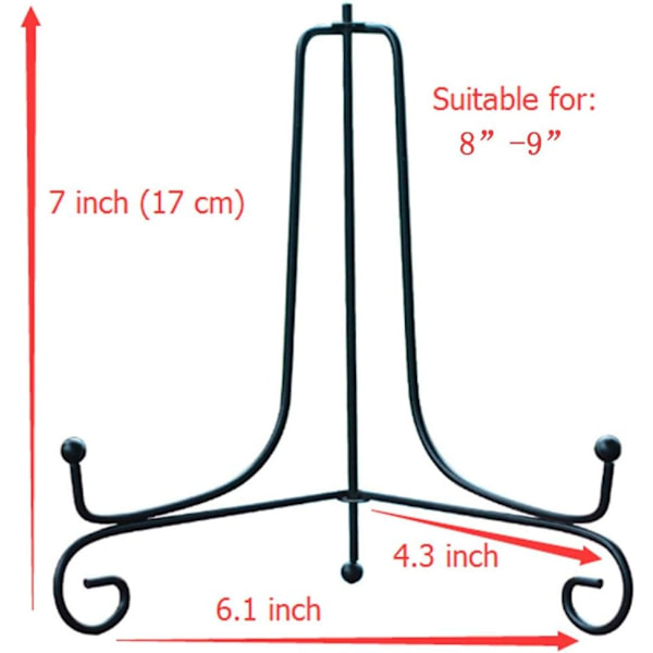 4-pack järndisplayställ, svart järnstaffliplatta display fotohållare stativ, visar fotoramar, kokböcker, dekorativa tallrikar, surfplattor och konst 7 inch