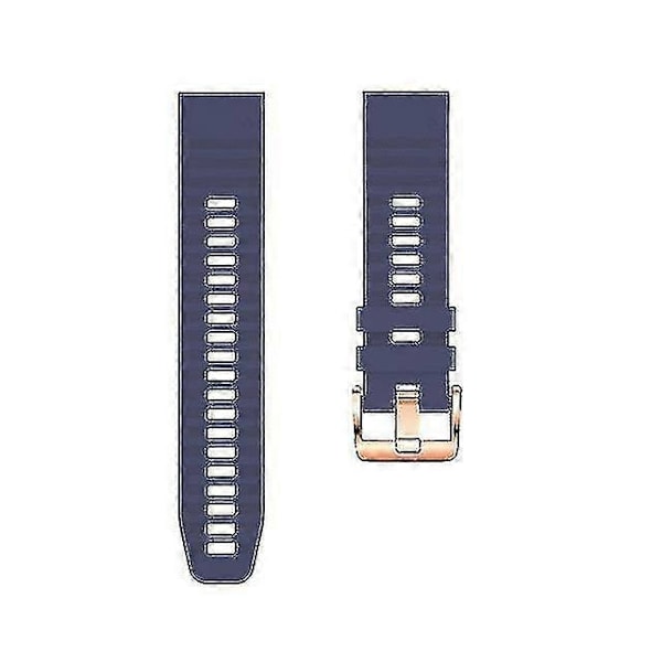 Urremme til Garmin Fenix 7s / 6s Pro / 5s Plus / Instinct 2s, vandrette stribede silikone 20mm rem med rosaguld spænde Midnight Blue