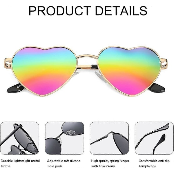 SDIGV Polariserade hjärtformade solglasögon för kvinnor, moderiktig söt stil, metallram, UV400-skydd Gold Rainbow Mirror