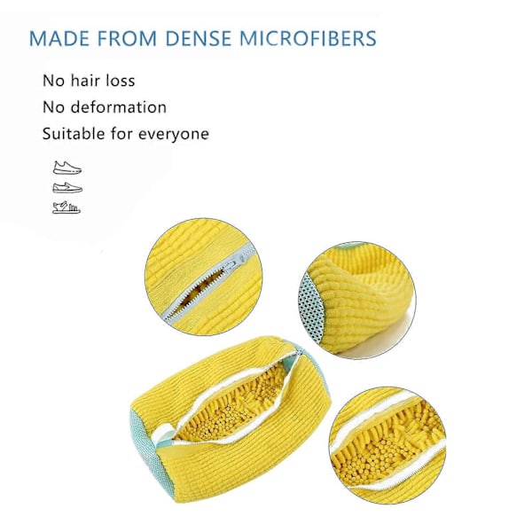2024 Vaskepose for sko i bomull, vaskenett, myke fibre fjerner enkelt smuss, anti-deformasjon -GSLA ZD L Yellow 2pcs