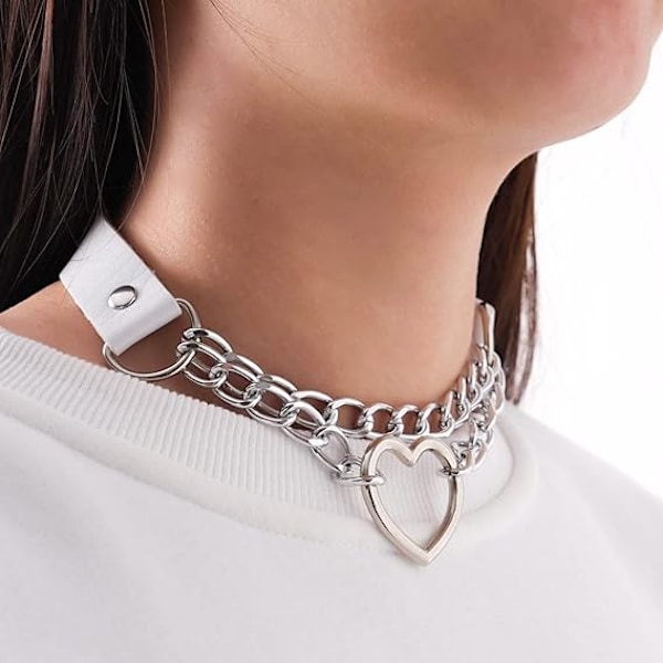 Punk Goth PU-nahkainen choker-kaulakoru sydänriipuksella naisille ja miehille E
