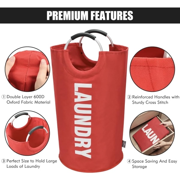 125L Extra Stor Vikbar Tvättkorg (7 Färger) för Sovrum, Tyg (Röd, XL)