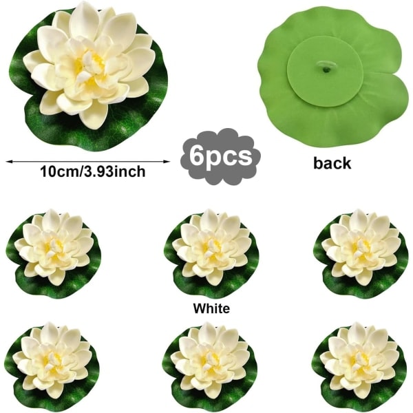 6 Pakk Flytende Blomster, Lotus Vannliljer, Kunstige Vannliljer, Skumdekorasjon, Flytende Vannliljer