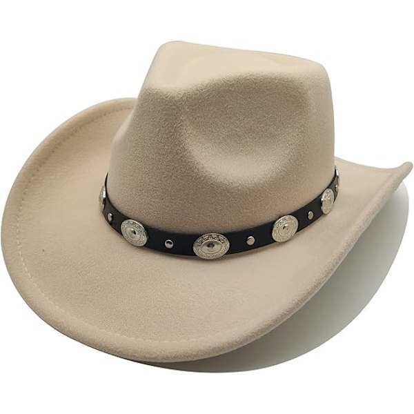 Cowboyhatt för kvinnor Westernhatt för män Cowboyhatt i filt Justerbar utomhushatt med formbar brätte Beige