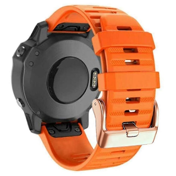 Urremme til Garmin Fenix 7s / 6s Pro / 5s Plus / Instinct 2s, vandrette stribede silikone 20mm rem med rosaguld spænde Orange