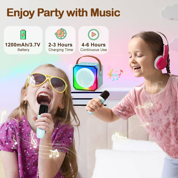Barne-Karaoke Maskiner med 2 Mikrofoner, Bærbar Bluetooth-Høyttaler med Fargerike LED-Lys, Stemmeendring, Mini Karaoke-Maskin for Bursdagsgaver Blue