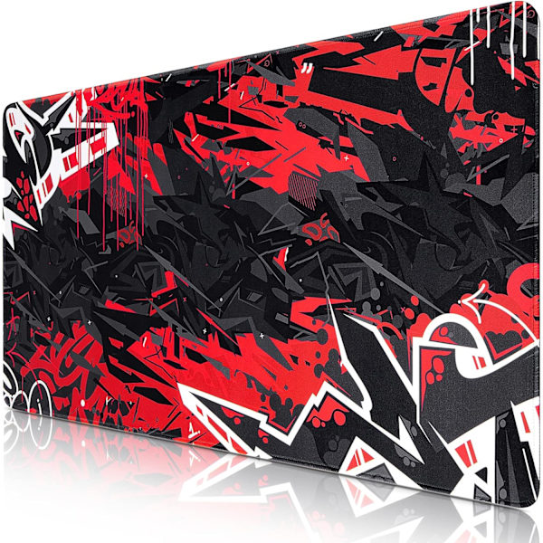 Gaming Mousepad, Udvidet Mousepad 800 x 400 mm, Computer Tastatur Mouse Mat Desk Pad med Skridsikker Gummibund og Syet Kant til Gaming Arbejde Black Red XXL