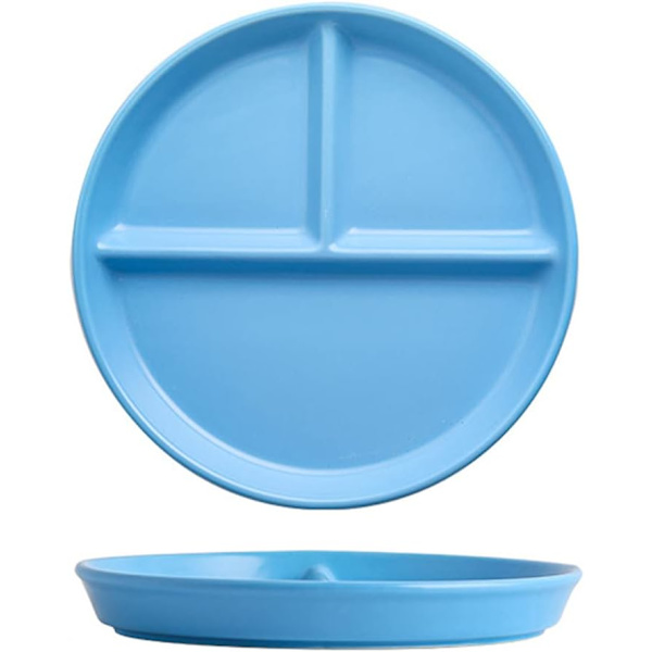 Porselen delt tallerken, moderne stil, rund, 1 gjenbrukbar 20,2 cm tallerken for desserter, frukt, snacks, forretter Blue