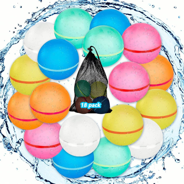 Återanvändbara vattenballonger för barn och vuxna, 18-pack magnetiska påfyllningsbara snabbsjälvstängande vattenbomber med nätpåse 18PCS