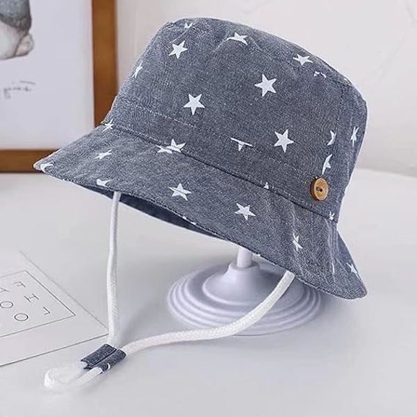 Justerbar solhatt for barn - pustende strandhatt for gutter og jenter Star Denim