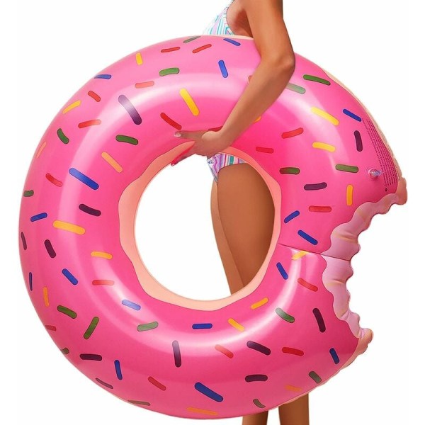 Donut-bøye, gigantisk jordbær-donut oppblåsbar badering, stor sommerbasseng-strandleketøy, badering for voksne 80 kg