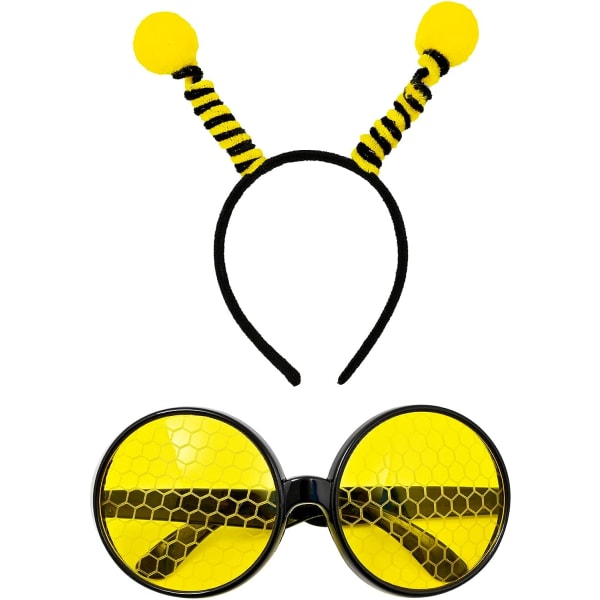 Bee Kostym Set 1 Bee Glasögon och 1 Bee Bopper Antenn Pannband Bee Solglasögon Bee Pannband för Halloween Svart, Gul