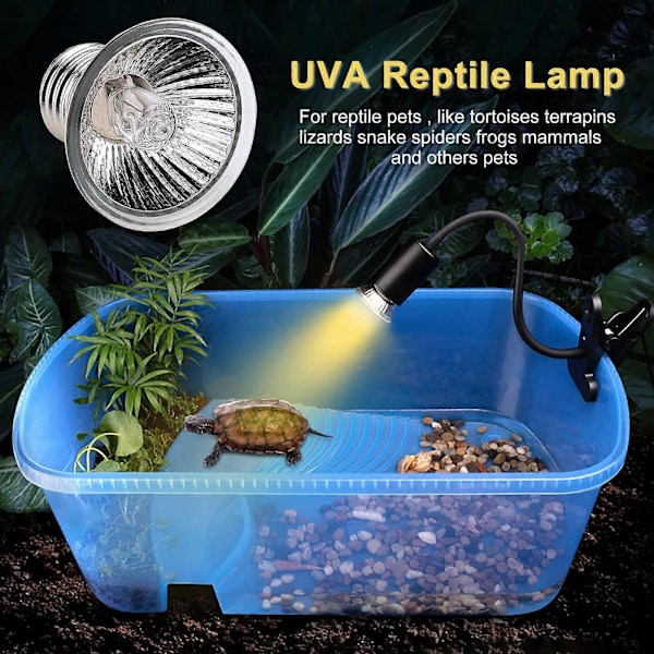 Reptil Lampe med UVB + UVA, Clip-on Keramisk Holder til Skildpadde Solbadning og Opvarmning, Firben Belysning White A4