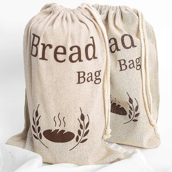 2-pak Ny Living Naturlig Linned Brødpose | Økologisk Blanding | 2 X Genanvendelige Brødposer | Madopbevaringspose | Brødopbevaringsposer | 38x27 Cm | Øko Brødpose