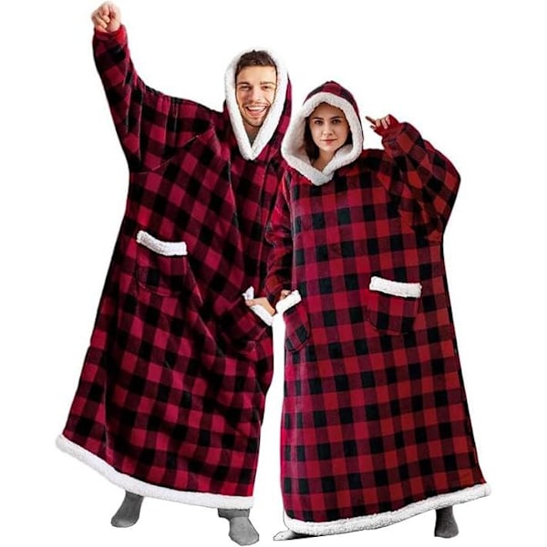 120 cm Erittäin leveä huppari, 1-osainen setti, superlämmin ja muodikas iso hupullinen peitto, puettava flanellipeitto hihoilla ja taskuilla