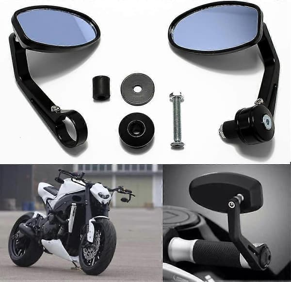 Sort 7/8\"\"22mm Runde Motorcykelspejle Styr Ende Sidespejle Til