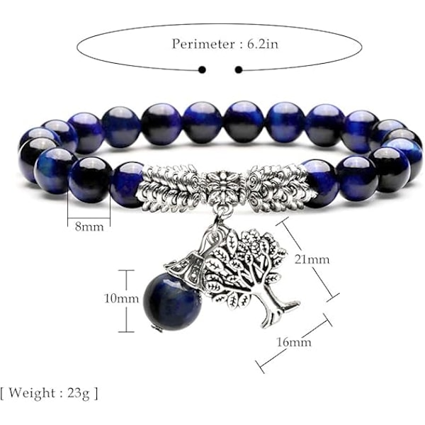 1 stk Livets Tre Strekk Armbånd Reiki Healing Krystall Edelsten Perler Armbånd, Fødselsstein Lykke Stein Smykker Blue Tiger Eye