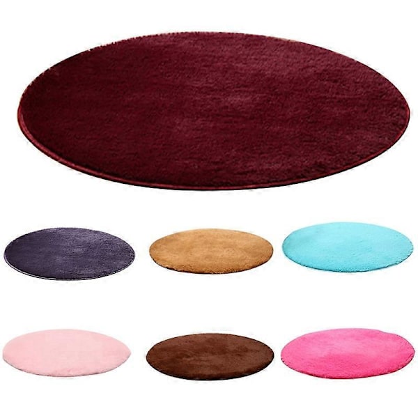 120cm Rundt Mykt Teppe Anti-Skli Gulvmatte Teppepute Soveromsdekor Wine Red