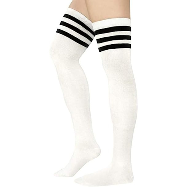 Kvinders Ekstra Lange Lårhøje Strømper Tynde Striber Tube Strømper Over Knæ Strømper Casual Høj Støvle Strømper Stripes White