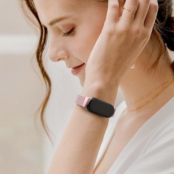 Rem för Xiaomi 8 män kvinnor, metallarmband för Xiaomi Mi Band 8 magnetiskt rostfritt stålnätband med stark magnetism Rose Powder