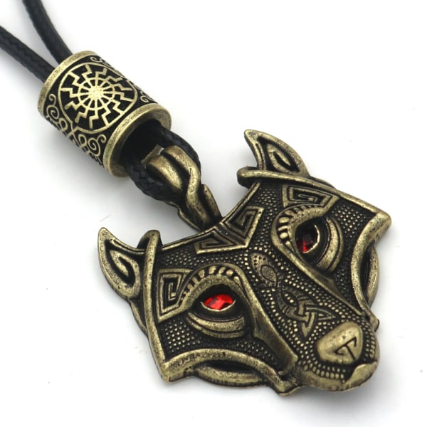 Gratis fragt Viking Smykker Teen Wolf Amulett Wicca Pagan Dyr Vedhæng Talisman Nordisk Rune Perle Gotisk Halskæden Mænd silver