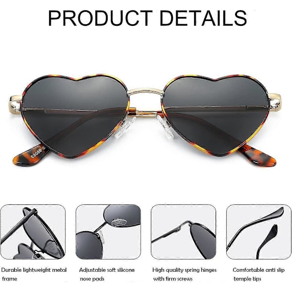 SDIGV Polariserede Hjerte Solbriller til Kvinder, Moderigtig Dejlig Stil Metalramme UV400 Beskyttelseslinse Tortoise Grey
