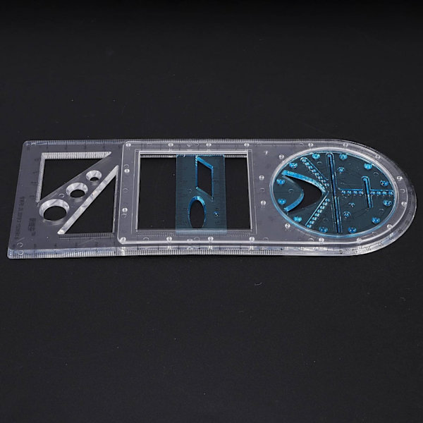 2 st multifunktionella geometriska linjaler i plast, cirkelritningsverktyg, ritmallar, transparenta grafiska designverktyg