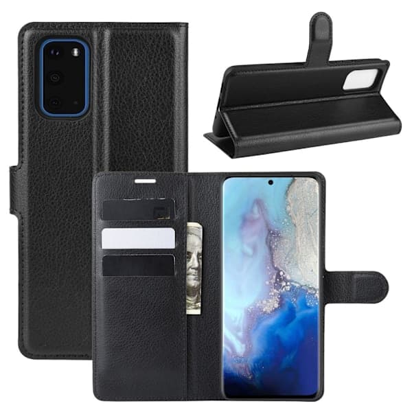 Samsung Galaxy S20 - Litsi Lompakkokotelo - Musta Musta Musta