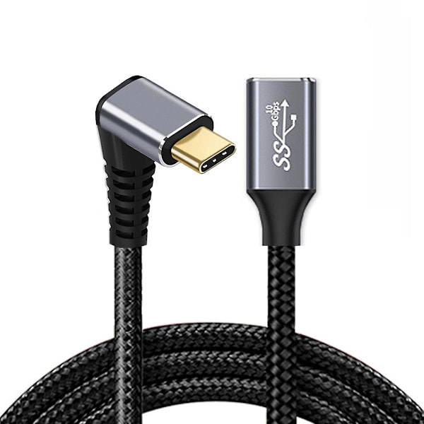 UC-058-UP-0.5M 90-graders vinklet USB-C USB 3.1 Type-C Hann til Hunn Skjøte Datakabel Aluminium Legering Kobling Flettet Ledning