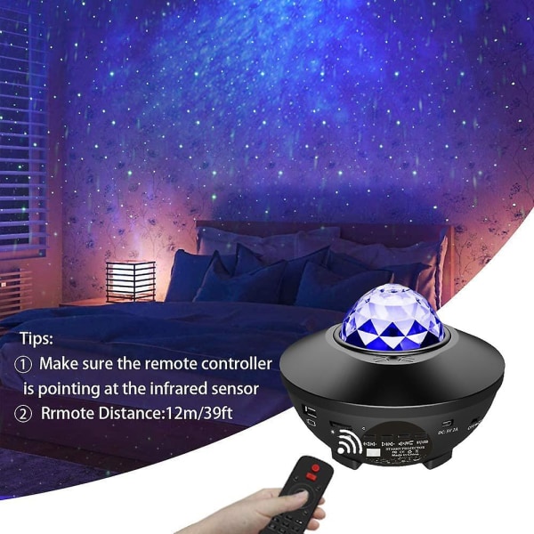 Stjernehimmel-projektor, stjernelys-projektor, for soverom med Bluetooth