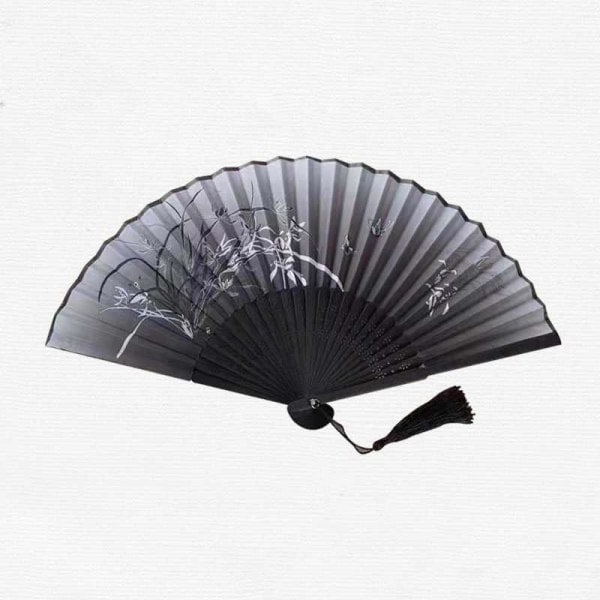 Silkefan med kvast - Assorterede farver Black Bamboo