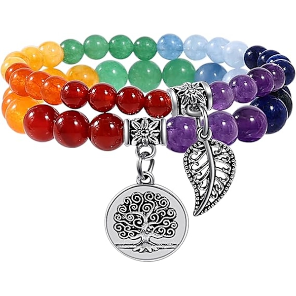 Chakraarmband för kvinnor - Kristallarmband Kvinnor Naturliga Ädelstenar Yoga Reiki Armring - En uppsättning dubbla armband C