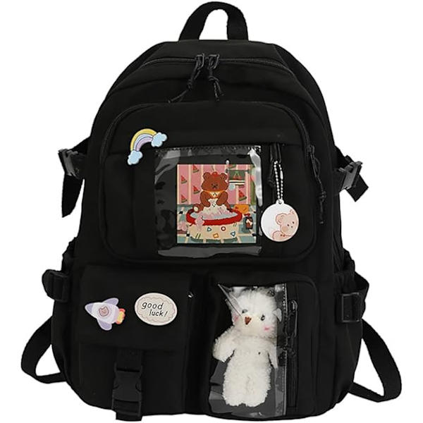 1 kpl Kawaii-reppu, jossa on Kawaii-neula ja tarvikkeita, suurikokoinen söpö karhutarvikkeiden reppu Black