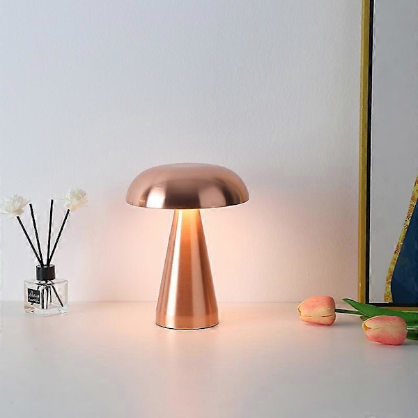 LED Svamp Bordslampa Uppladdningsbar Touch Tre-tons Belysning För Café Bar Restaurang Vardagsrum Sovrum Studierum Dekoration-1st Rose Gold