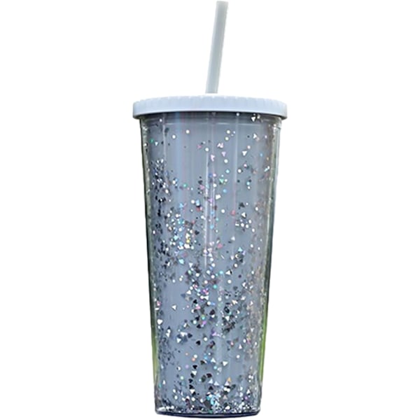 710ml Kalla Koppar med Lock & Sugrör, Återanvändbar Tumlare med Sugrör & Lock Smoothie Milkshake Kopp Dubbelväggig Kall Kopp