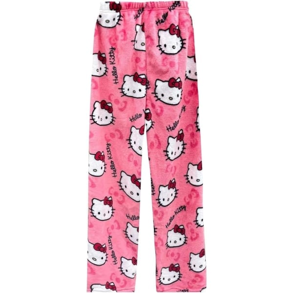 Söpöt sarjakuva-pyjamahousut naisille, kauttaaltaan painettu flanellipyjama, lämpimät koti-unihousut graffitikuviolla XXL