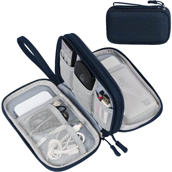 Dobbeltlags Elektronikk Tilbehørsveske Organizer for Kabler, Universal Bære Reise Gadget Veske for Kabler, Power Bank, USB-minne, Lader Harddisk A-blue
