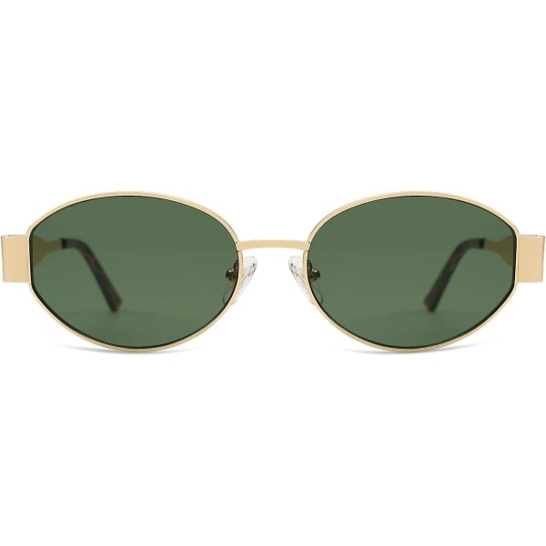 Retro-soikeat aurinkolasit naisille ja miehille, trendikkäät aurinkolasit, klassiset sävyt, UV400-suoja Shiny Gold-Green