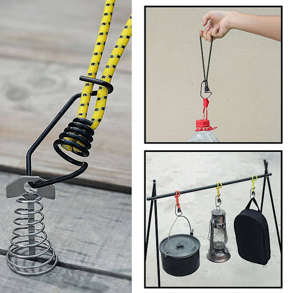 Elastiksnor med krog 6 mm reb Elastik Baldakin Bindere til Lastbiler Bannere Camping Sort Yellow 20cm