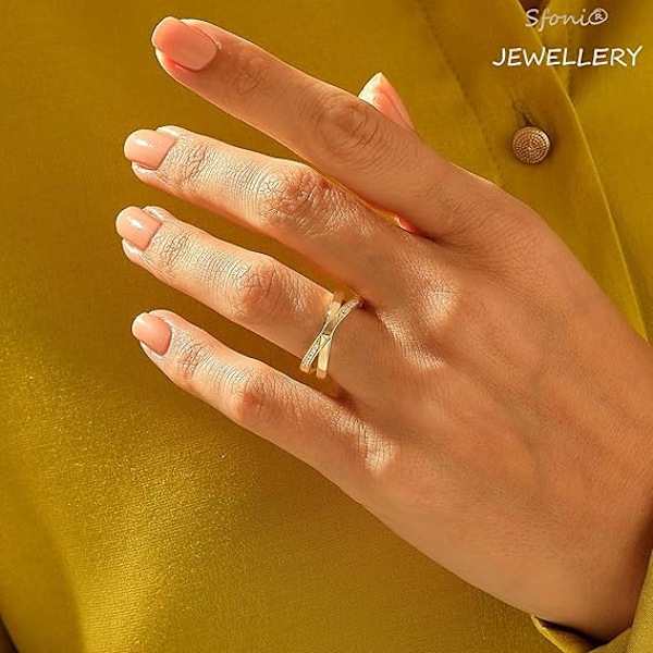 Sølvring til kvinder, justerbar åben ring krydsring med kubisk zirkonium tommelfingerring dobbelt båndring chic X krydsring