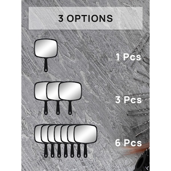 Handspegel, helsvart handhållen spegel med handtag, 7,4\" B x 9,3\" L