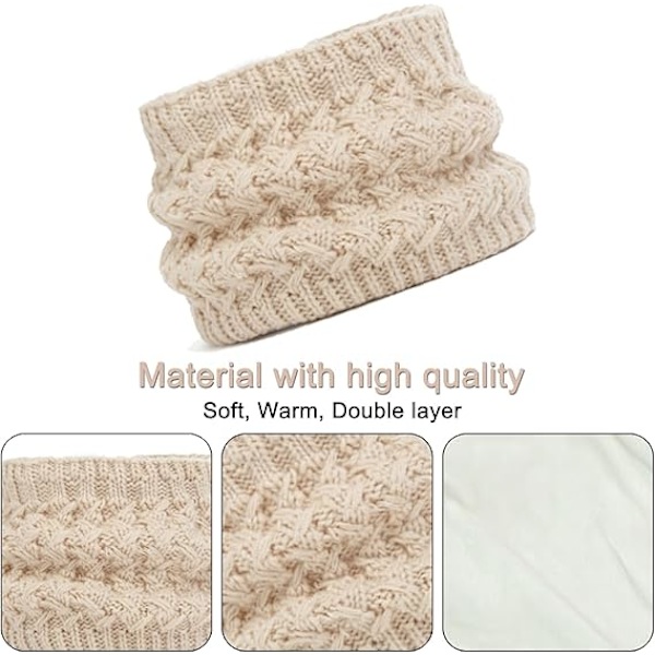 Vintermössa, Halsduk och Vantar Set för Barn, 3-Delar Stickad Varm Crochet Tjock Fluffig Halsduk Pom Pom Mössa Två Fingrar Touch Screen Vantar Set Beige