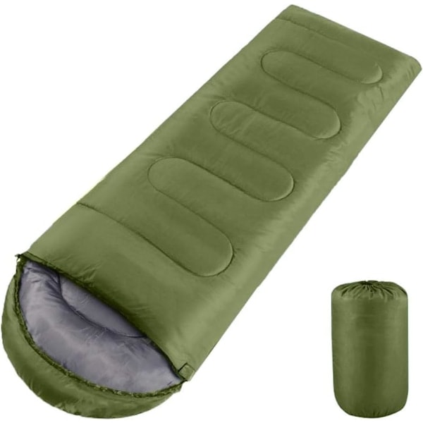 1 stk. Sovepose for voksne, enkel sovepose for voksne i konvoluttform for 3 sesonger lett camping og fotturer Green