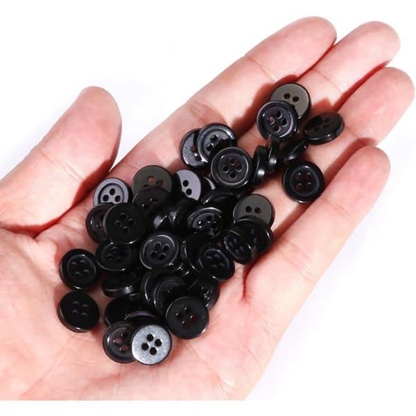 Knapper - 200 Stykker - Resin - 4 Huller - Tøj og Håndværk - 10 mm Sort