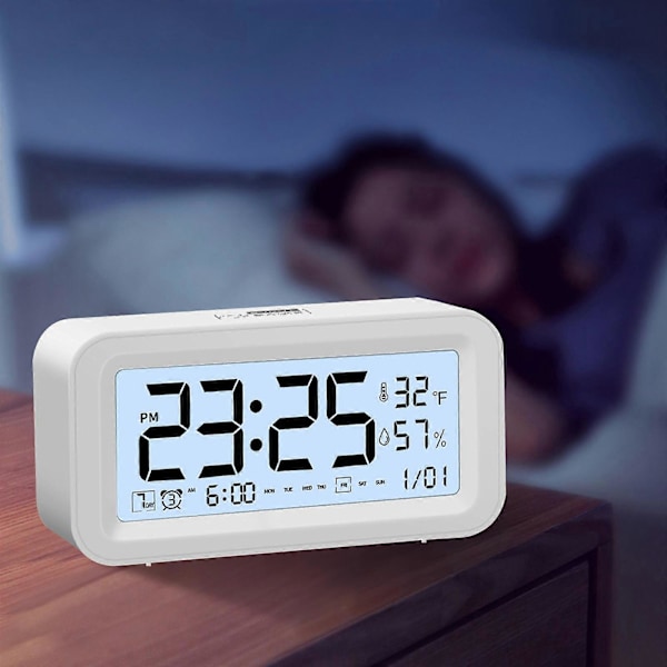 Digital Elektronisk Klocka LED-Display Elektronisk Klocka Stereo Digital Display Snooze Väckarklocka 12/24H Byt Nedräkningstid NUO0430 White