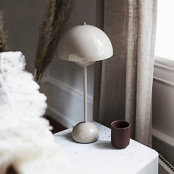 Nordisk Uppladdningsbar Bordslampa med Blomma Sänglampa Skrivbordslampa Svamp Sovrum Bordsdekoration Nattlampa White