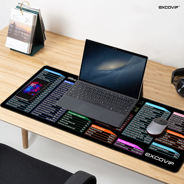 Stor Gaming Mousepad, Lang XXL Mousepad, Kontor Shortcut Mousepad, Udvidet Computer Mousepad/Skrivebordsmatte med Syet Kant til Gamer, Kontor, Hjem Office Shortcuts A 800x300mm