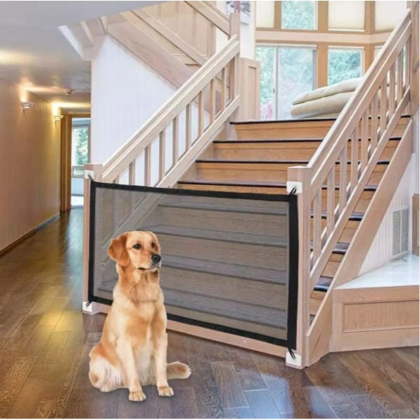 Dog Safety Barrier, Pet Barrier, Pet Barrier, Retractable Pet Barriers for Stairs Kitchen Portable Folding Install Anywhere,Black (180 x 72cm)