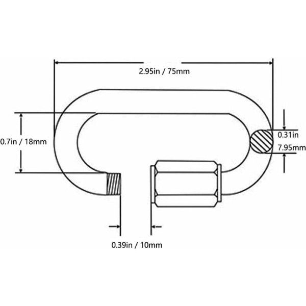 4 stk. Robust Karabiner i Rustfrit Stål, D-formet Karabiner, M8 304 Skruelås Hurtigkobling Nøglering Spænde til Hjem, Klatring